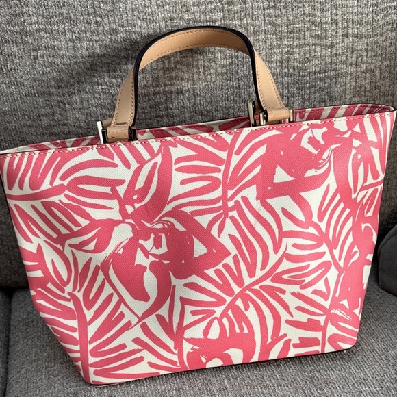 Kate Spade Grant Street Juno Mini Tote Pink and White Palm Leaf Print - Picture 3 of 8